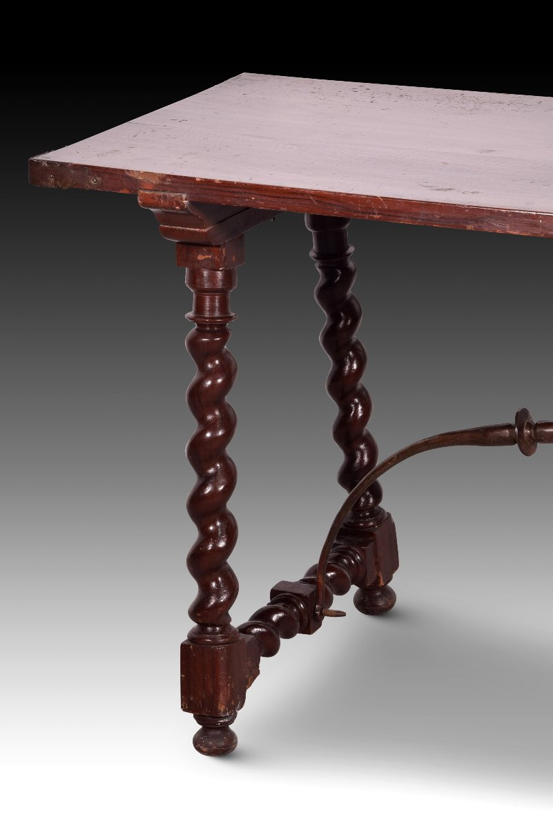 Bargueñera Table With Solomonic Legs. Pine And Beech Wood, Iron. 18th Century. -photo-4