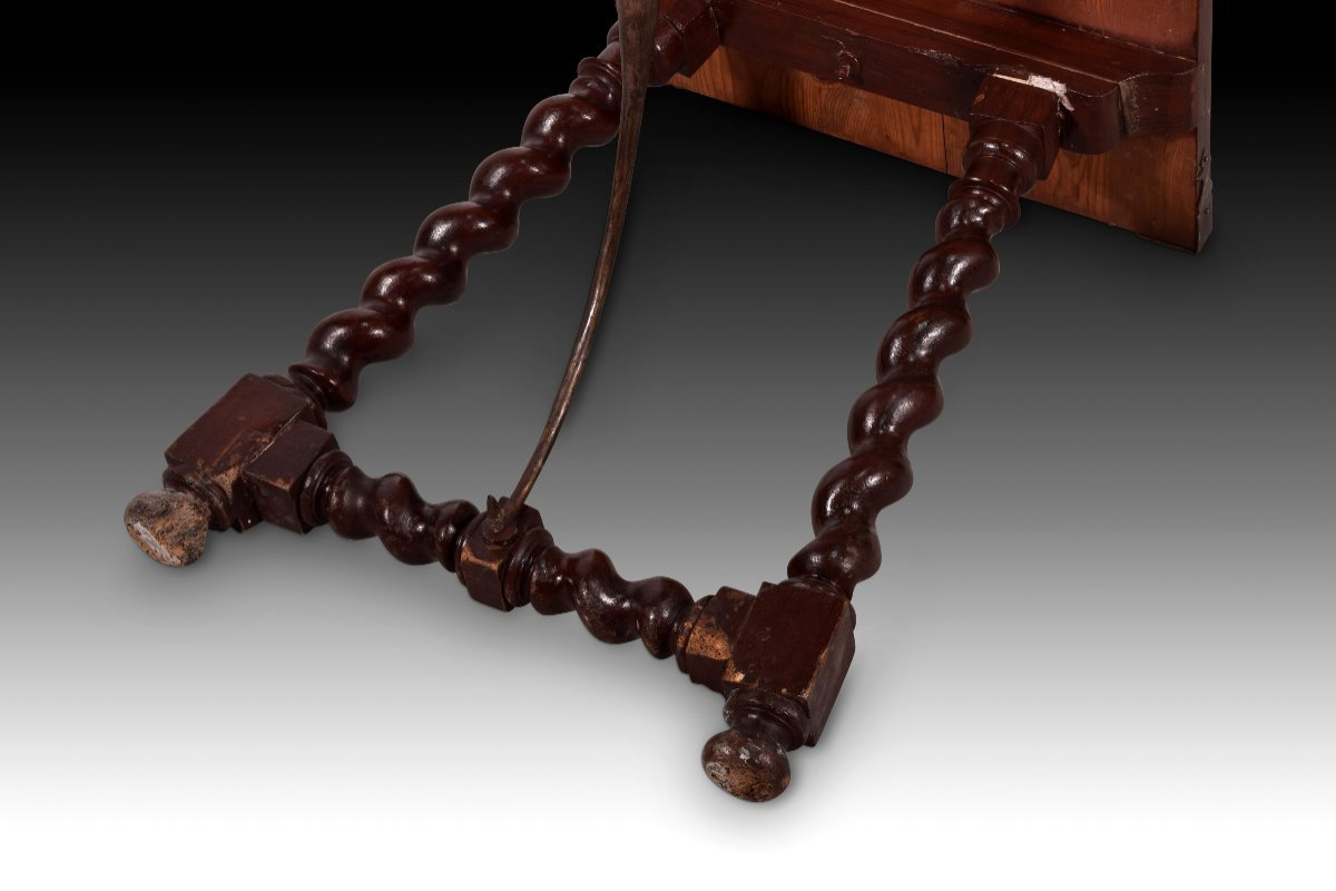 Bargueñera Table With Solomonic Legs. Pine And Beech Wood, Iron. 18th Century. -photo-3