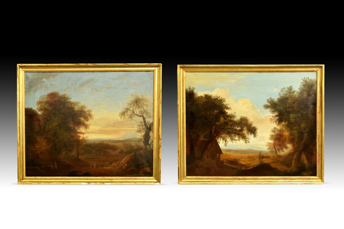 Landscapes, Xalapa, Mexico. Pair Of Oil Paintings On Canvas. Spanish School, Circa 1840. 