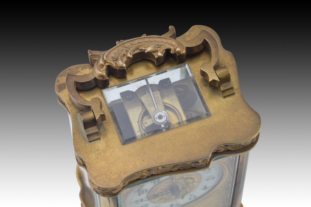 Travel Clock With Case. Metal, Glass, Leather, Etc. 19th Century. -photo-3