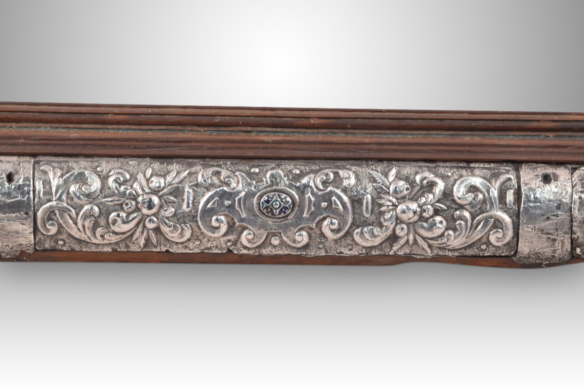 Mirror With Cabochon Frame. Silver, Enamel, Wood, Stucco, Etc. Mexican School, 17th Century.  -photo-3