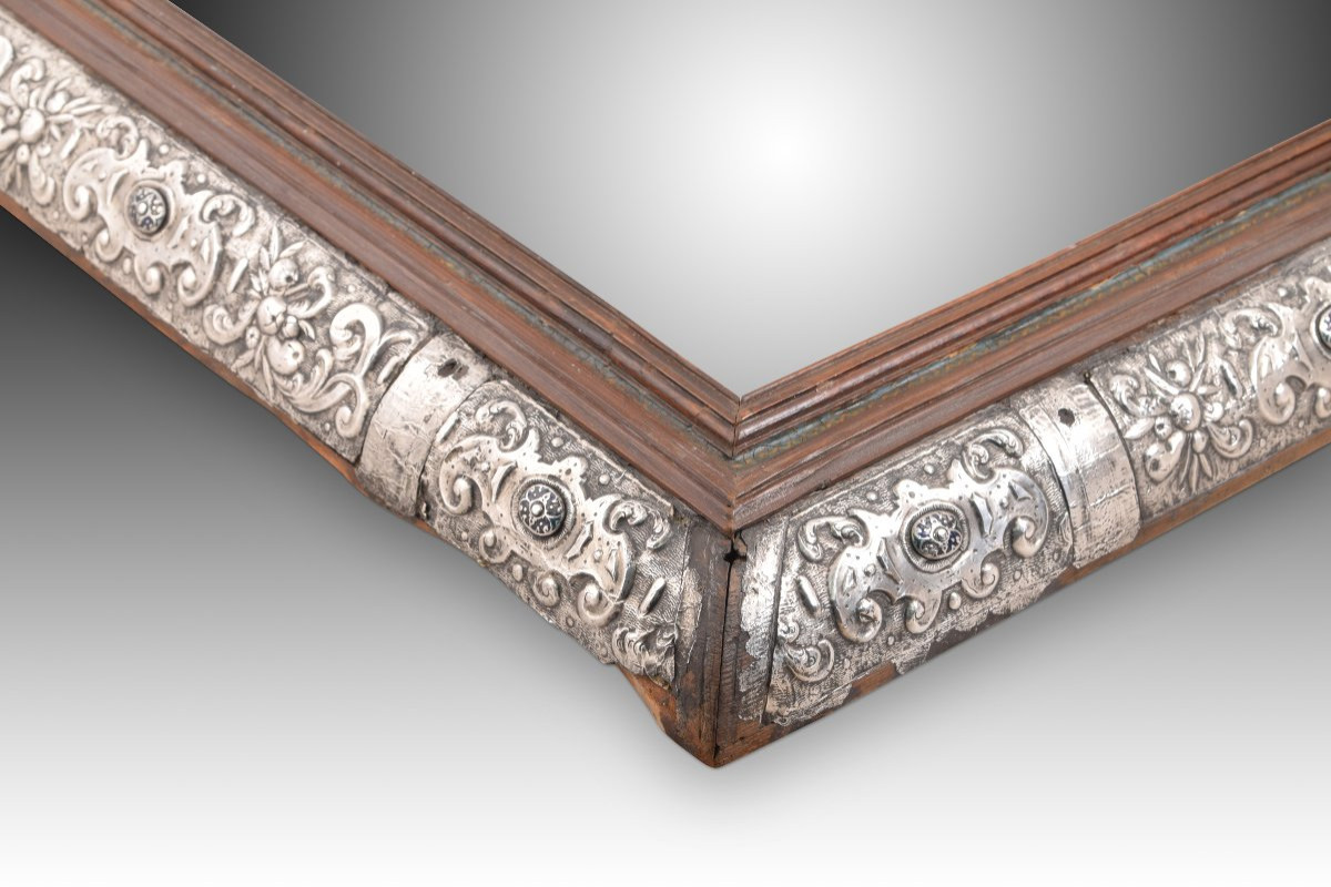 Mirror With Cabochon Frame. Silver, Enamel, Wood, Stucco, Etc. Mexican School, 17th Century.  -photo-2