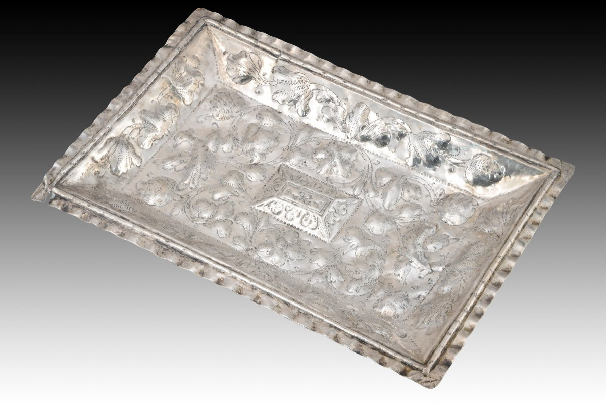 Silver Tray In Its Color. Possibly Spain, 20th Century. -photo-2