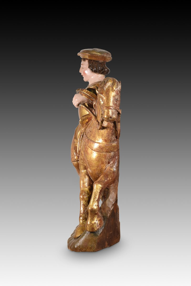 Perhaps Saint Hubert Or Saint Eustace. Carved Wood, Polychrome And Gilded. Spanish School...-photo-1
