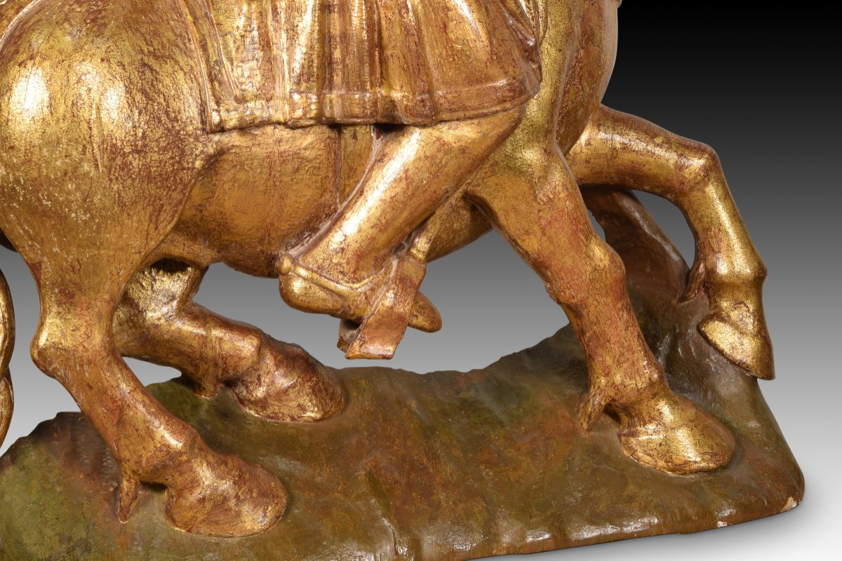 Perhaps Saint Hubert Or Saint Eustace. Carved Wood, Polychrome And Gilded. Spanish School...-photo-7