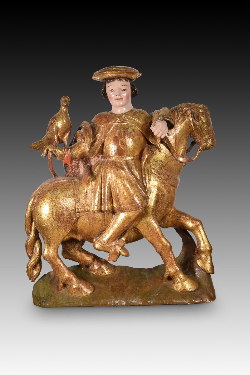 Perhaps Saint Hubert Or Saint Eustace. Carved Wood, Polychrome And Gilded. Spanish School...