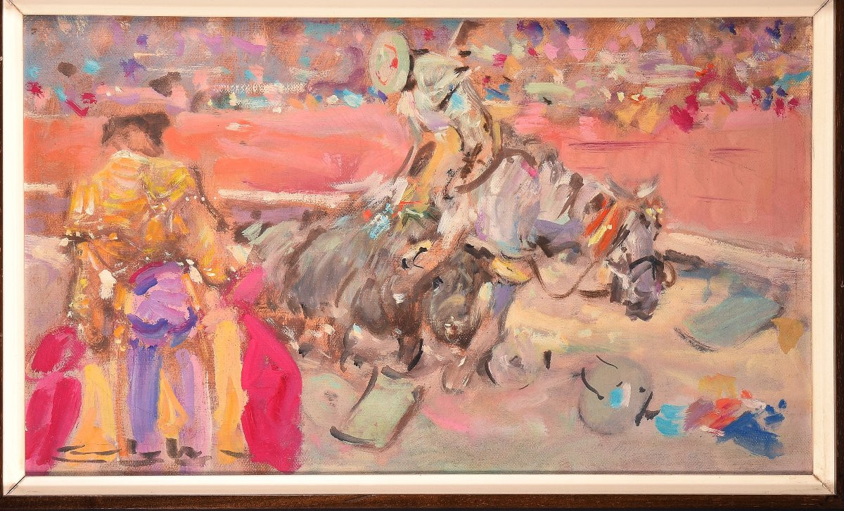 Bullfighting Scene. Oil On Canvas. Signed (lower Left). González Marcos, ángel-photo-3