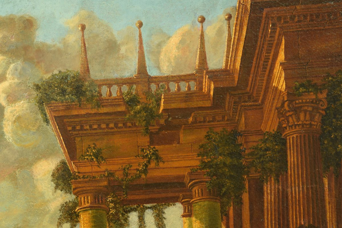 Paysage Avec Ruines Classiques. Huile Sur Toile. Attribuée à Giner, Vicente (ca. 1636-1681). -photo-4