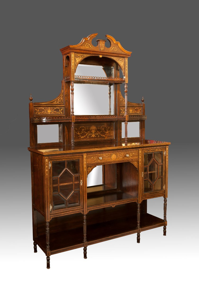 Edwardian Rosewood And Fruitwood Marquetry Sideboard, Early 20th Century. -photo-2