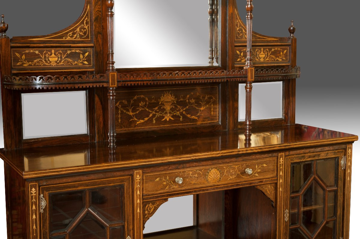 Edwardian Rosewood And Fruitwood Marquetry Sideboard, Early 20th Century. -photo-3