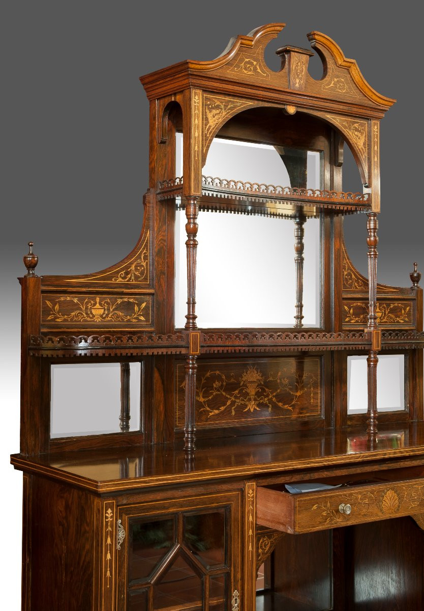 Edwardian Rosewood And Fruitwood Marquetry Sideboard, Early 20th Century. -photo-4