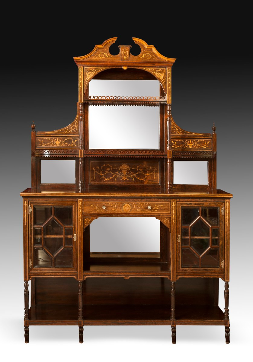 Edwardian Rosewood And Fruitwood Marquetry Sideboard, Early 20th Century. 