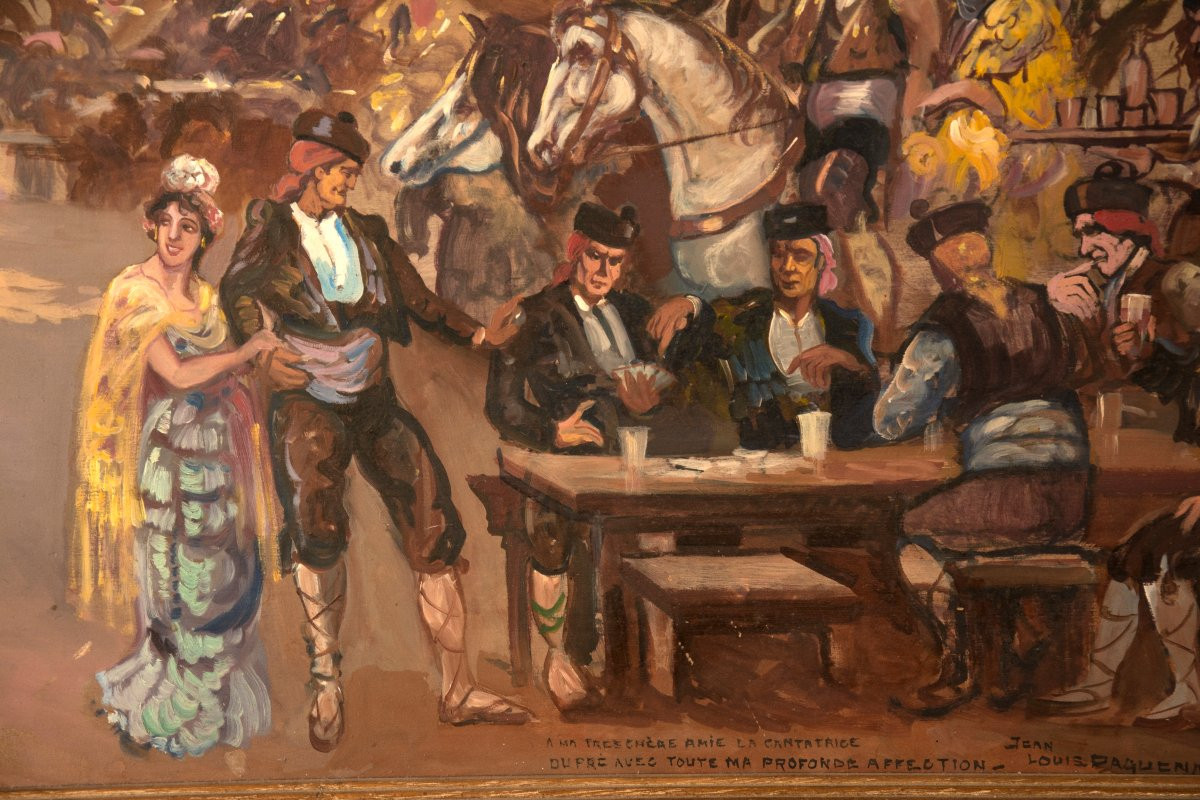 “andalusian Festival”, Oil On Board, Jean-louis Paguenaud (1876-1952).-photo-2