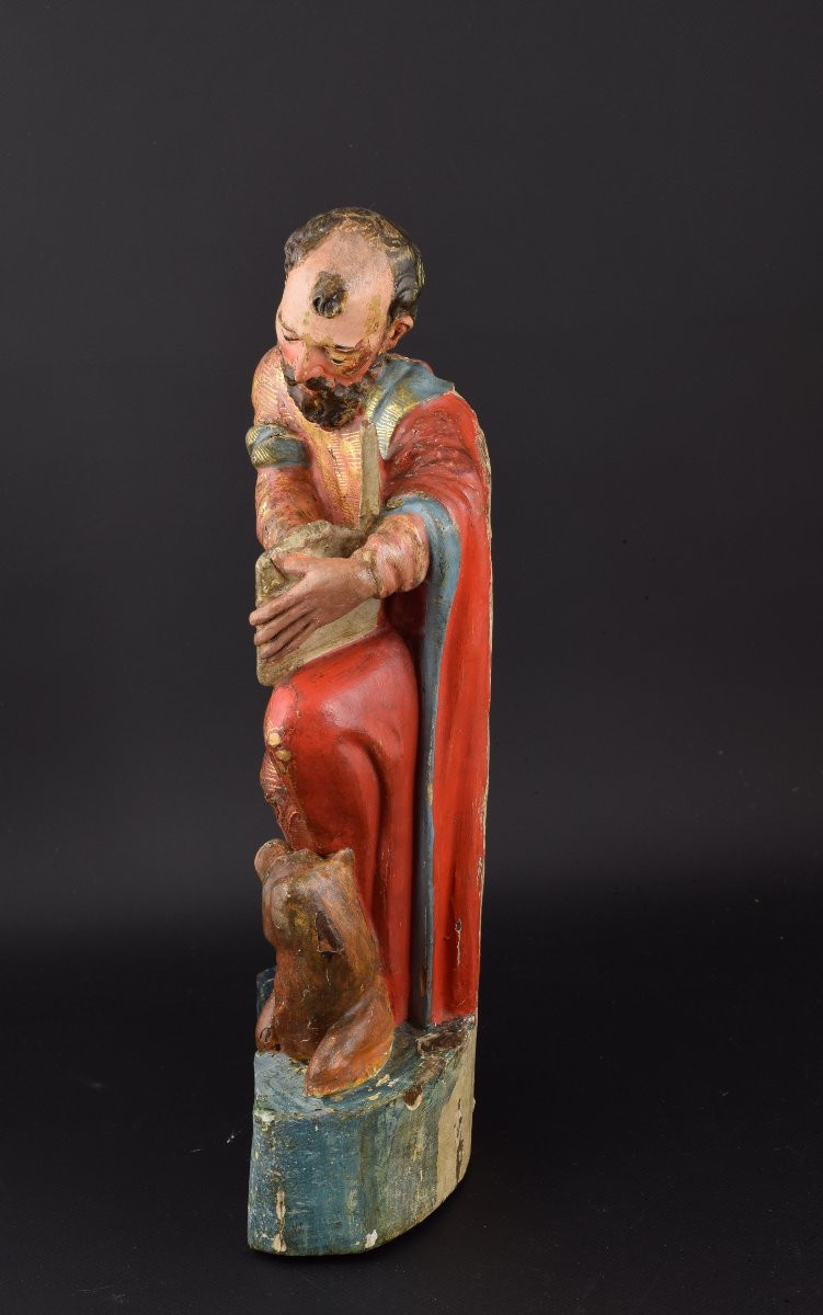Polychrome And Upholstered Wooden Sculpture. "saint Luke The Evangelist." 16th Century. -photo-3