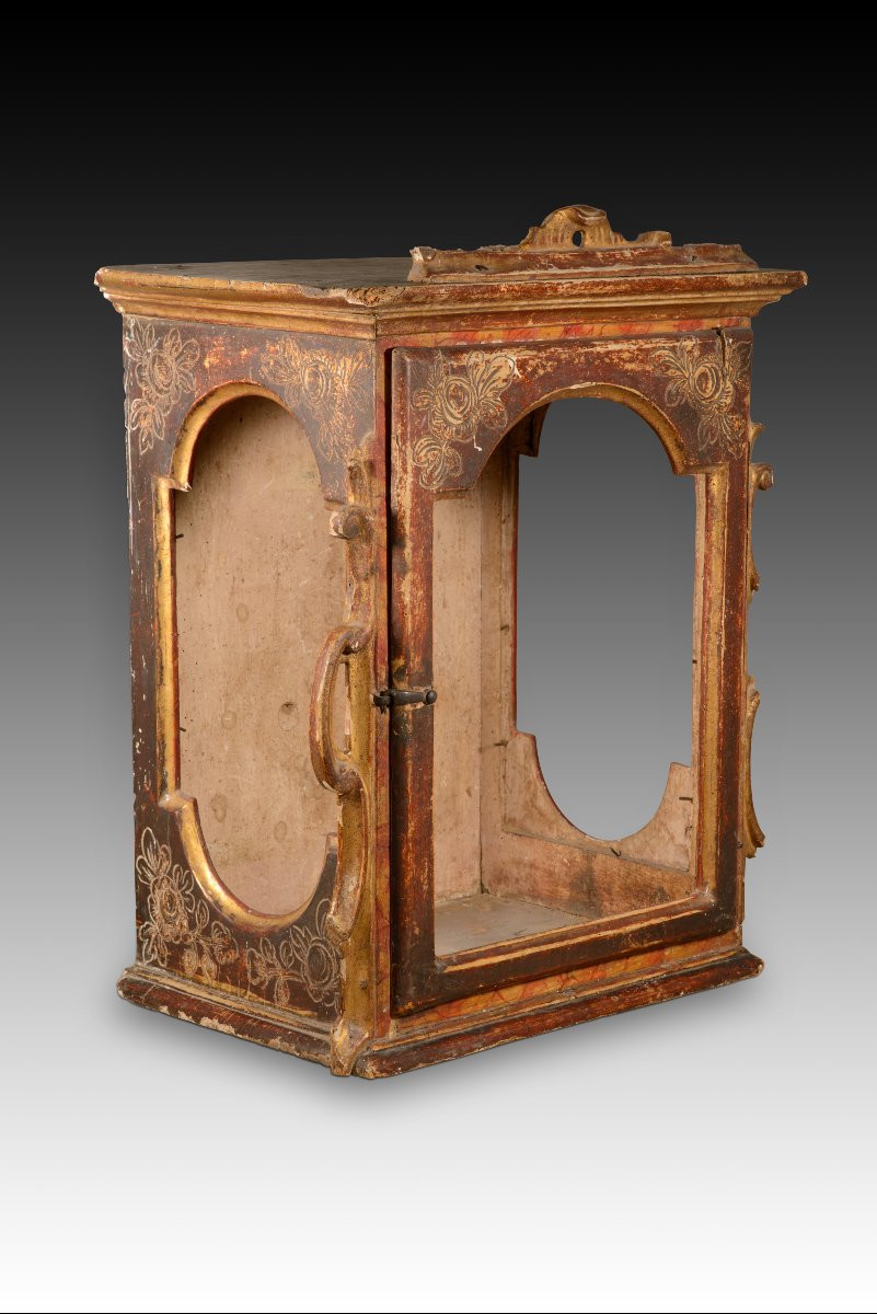 Niche. Bois Sculpté Et Polychrome. Peut-être école Espagnole, 18e Siècle.  -photo-3