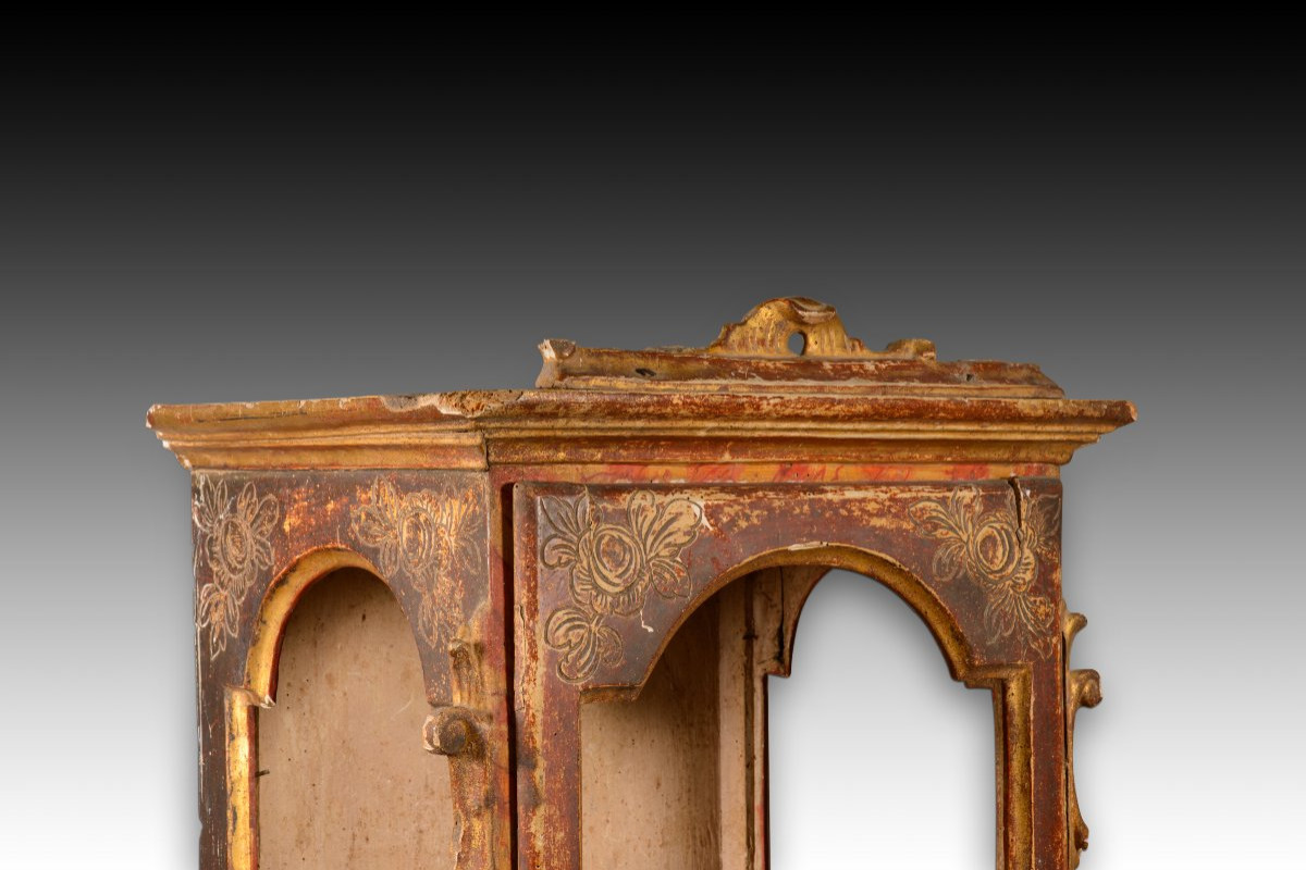 Niche. Bois Sculpté Et Polychrome. Peut-être école Espagnole, 18e Siècle.  -photo-5