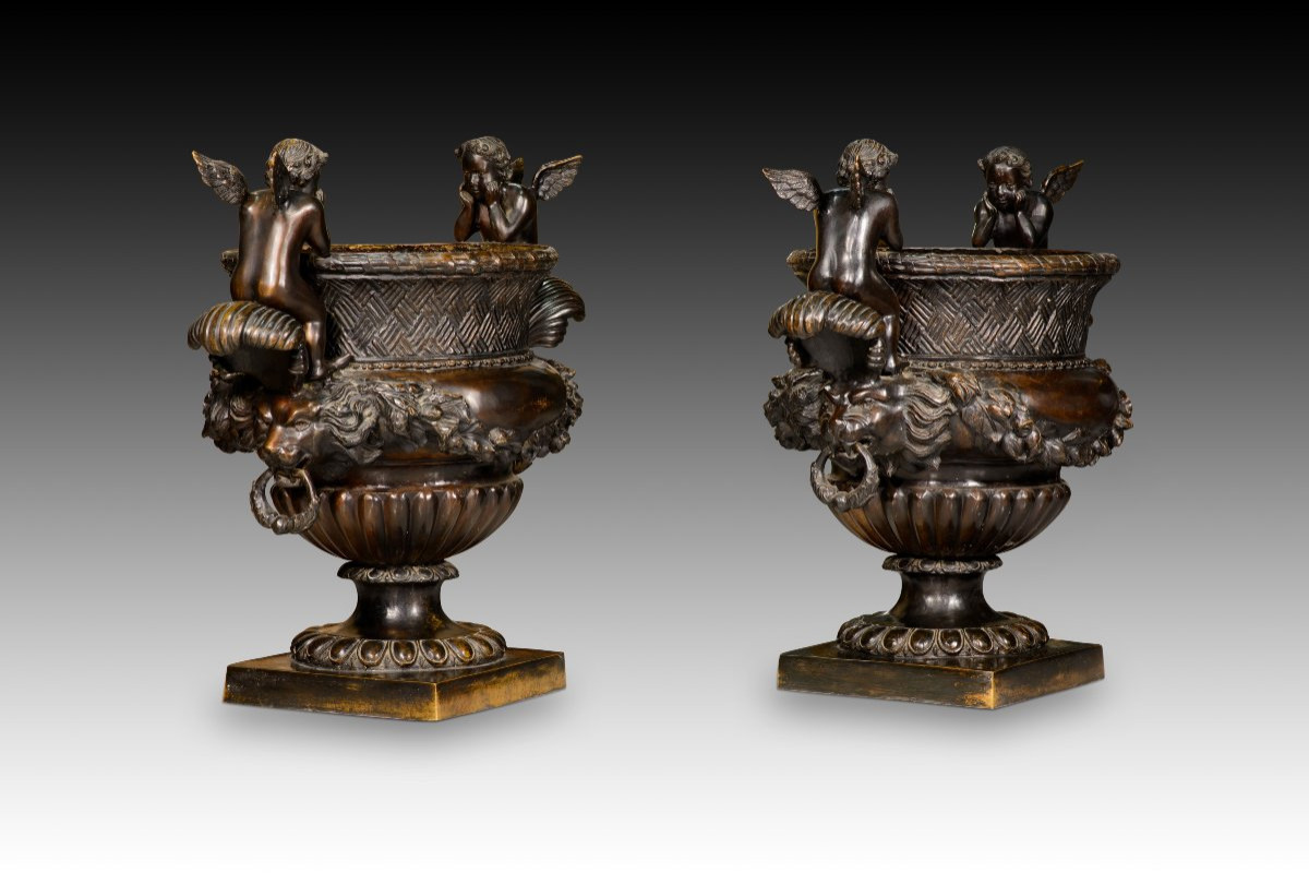  Paire De Coupes. Bronze. 20e Siècle, d'Après Claude Ballin l'Ancien. -photo-2