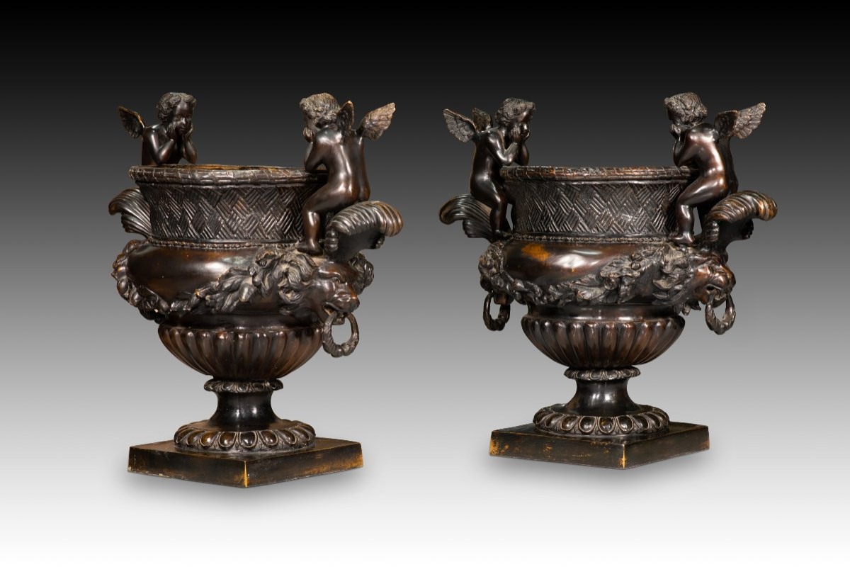  Paire De Coupes. Bronze. 20e Siècle, d'Après Claude Ballin l'Ancien. -photo-3