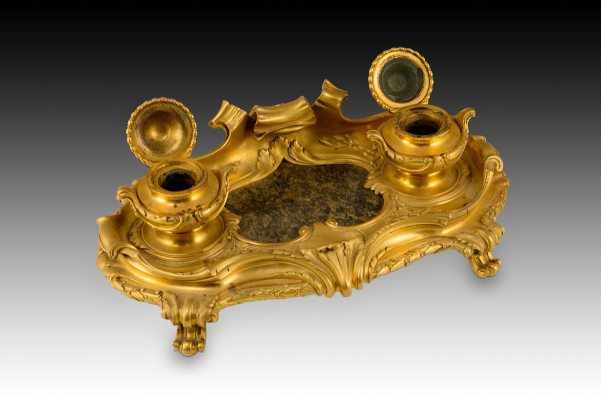 Bureau De Style Louis XV. Bronze Doré, Pierre. Peut-être école Française, 19e Siècle. -photo-2