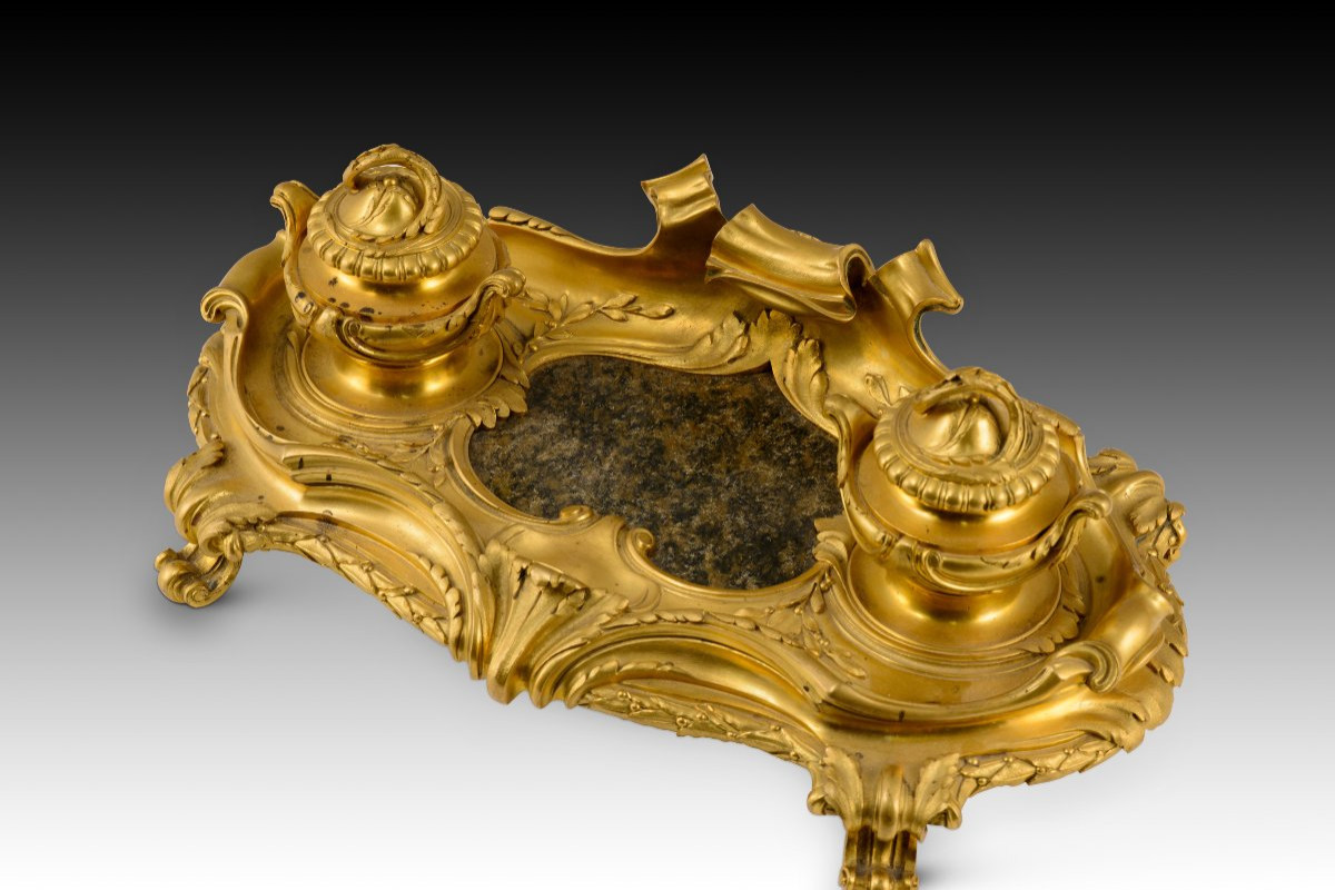 Bureau De Style Louis XV. Bronze Doré, Pierre. Peut-être école Française, 19e Siècle. -photo-5