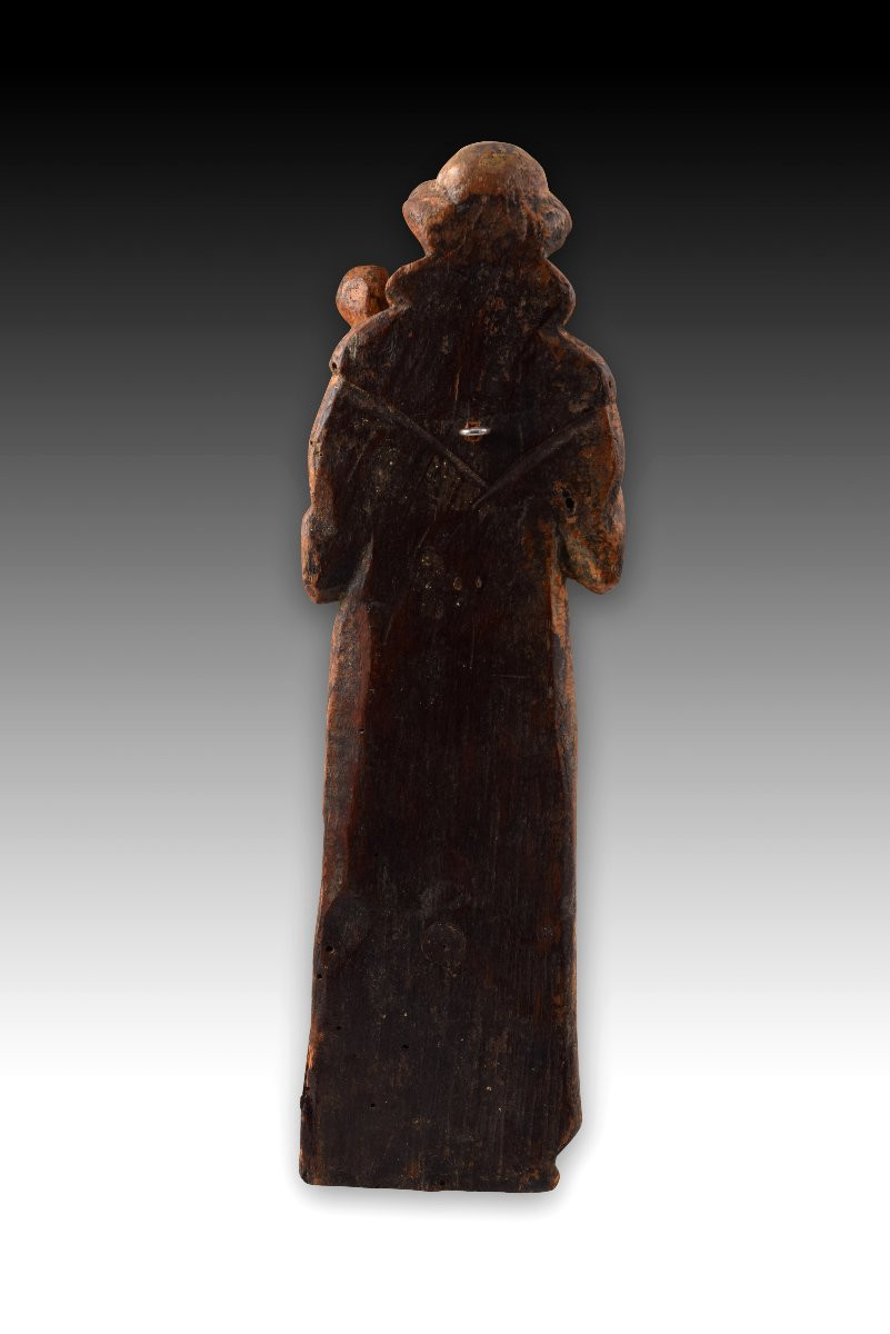 Saint Anthony With The Infant Jesus. Wood. School Of Mechelen, 16th Century.  -photo-4