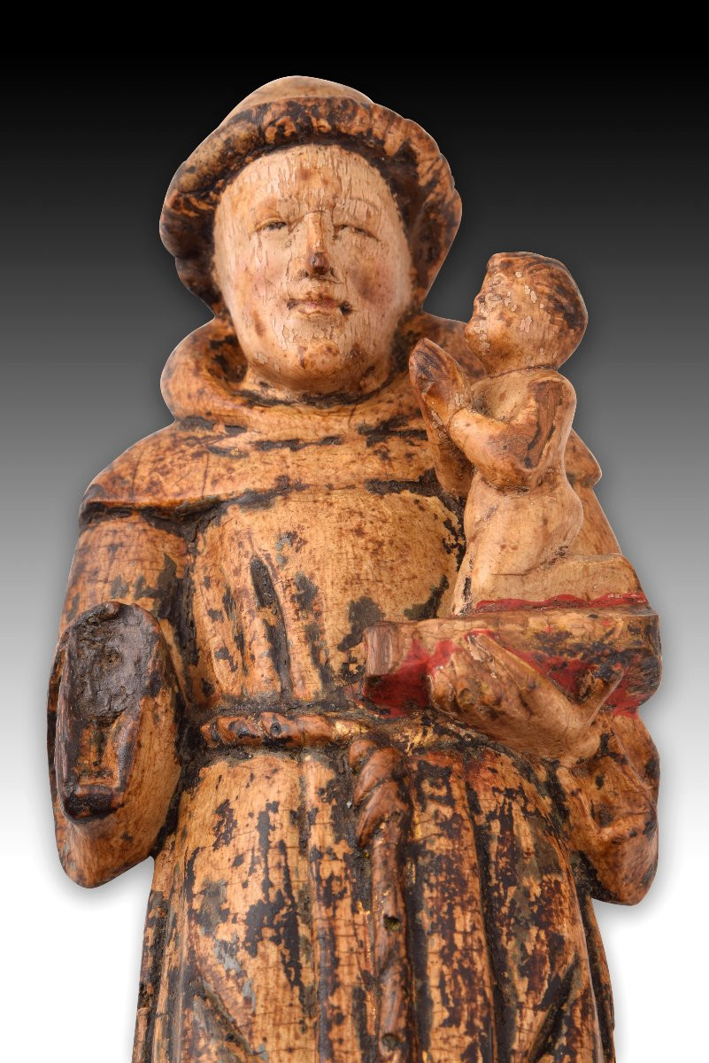 Saint Anthony With The Infant Jesus. Wood. School Of Mechelen, 16th Century.  -photo-4