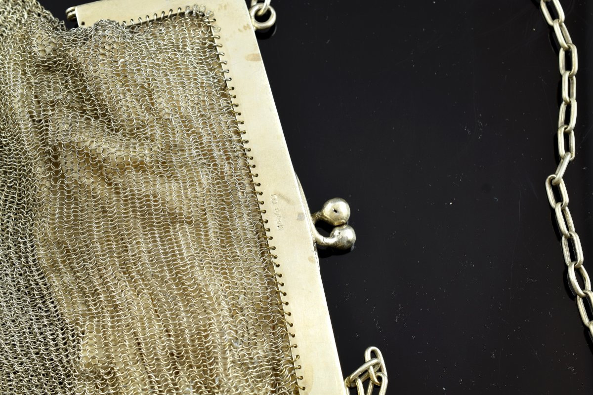  Silver Mesh Bag, 19th Century. -photo-3