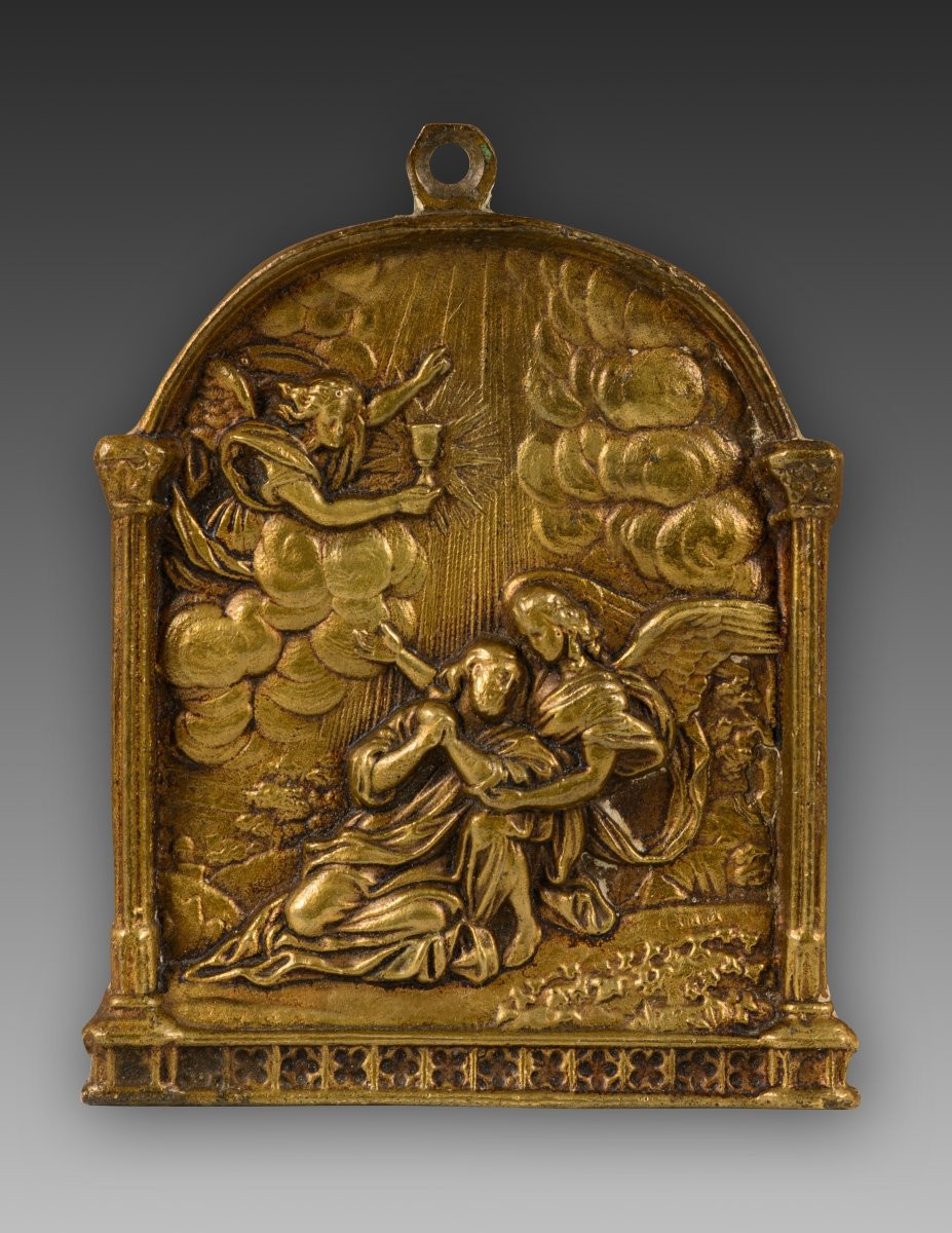 Plaque de dévotion, La prière au jardin. Bronze. XIXème siècle.  -photo-3