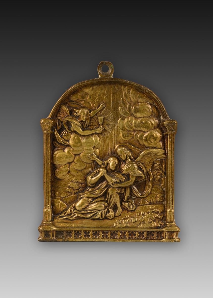 Plaque de dévotion, La prière au jardin. Bronze. XIXème siècle.  