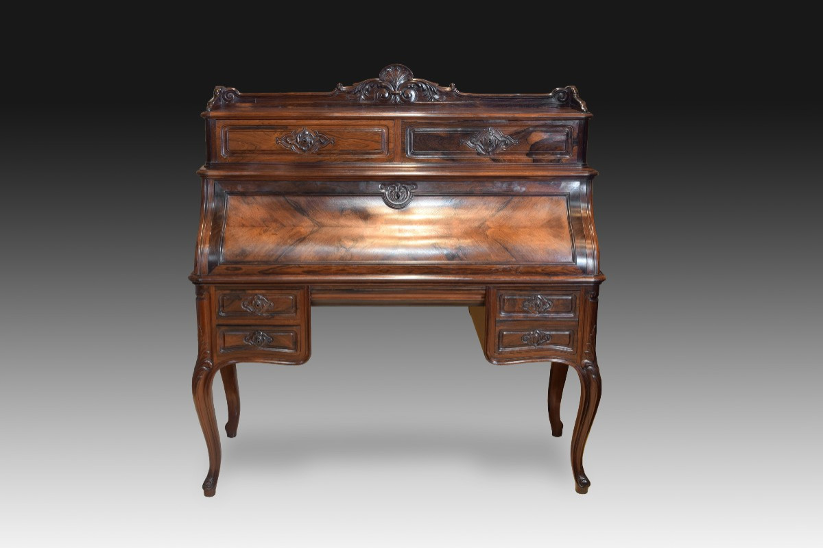 Desk Or Writing Desk. Rosewood, Wood, Metal. Jeanselme Fils Godin Et Cie, Paris, France, 19th Century 