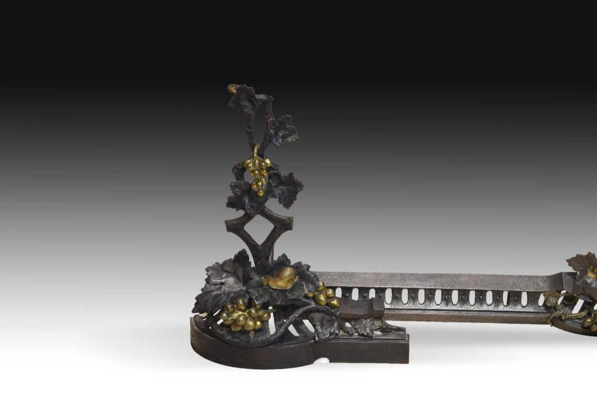 Pair Of Andirons. Blued And Gilded Bronze, Iron. 19th Century. -photo-2