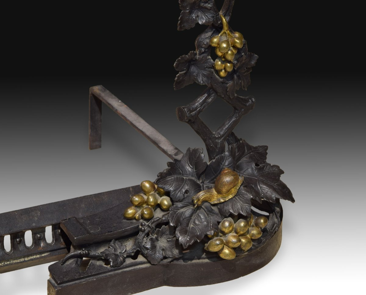 Pair Of Andirons. Blued And Gilded Bronze, Iron. 19th Century. -photo-3