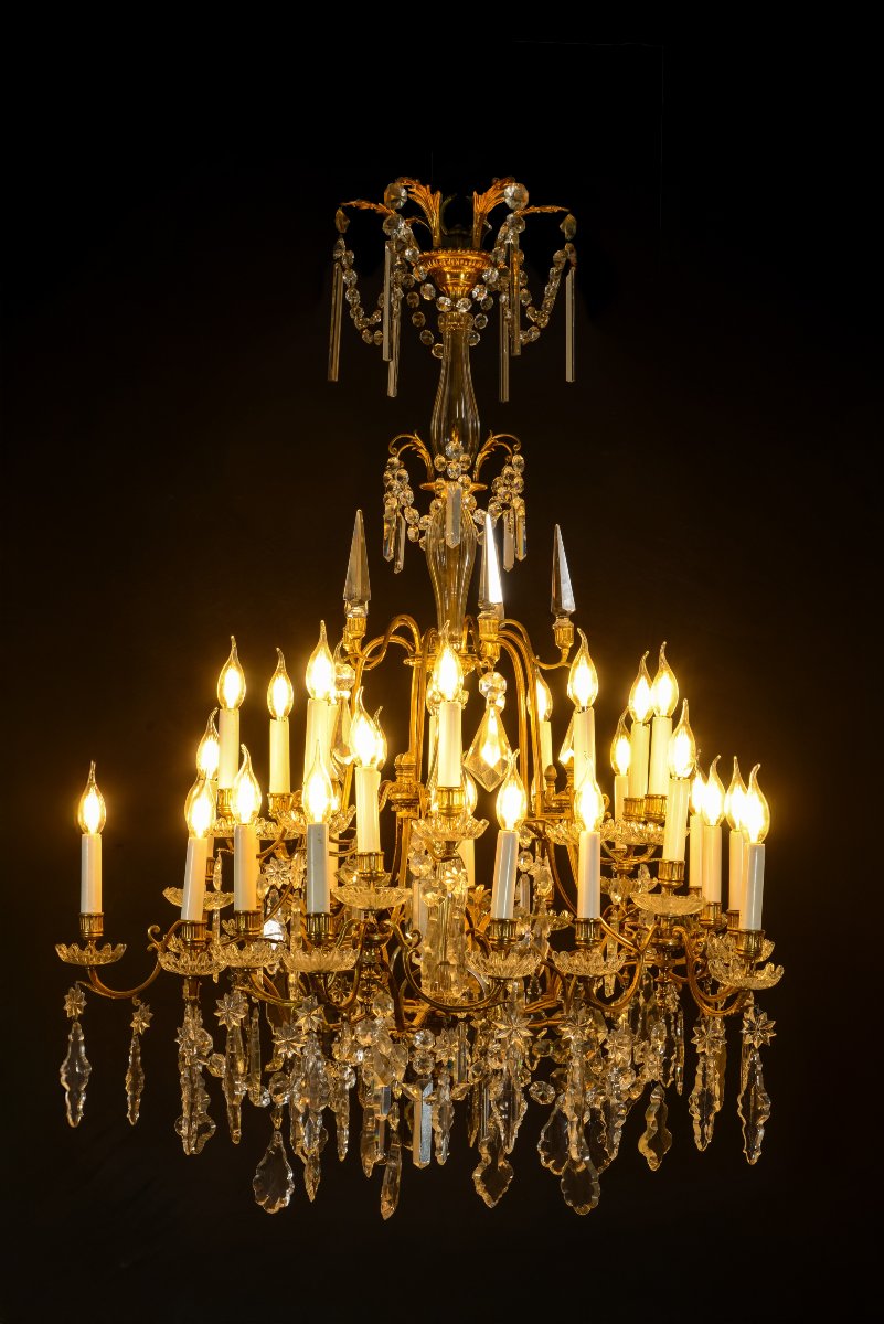 Plafonnier à trente lumières. Bronze, verre. 19e siècle.-photo-4