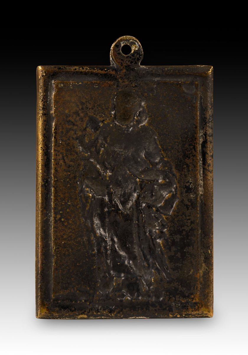  Devotional Plaque, Saint Thomas Aquinas. Bronze. Spanish School, 17th-18th Centuries.-photo-2