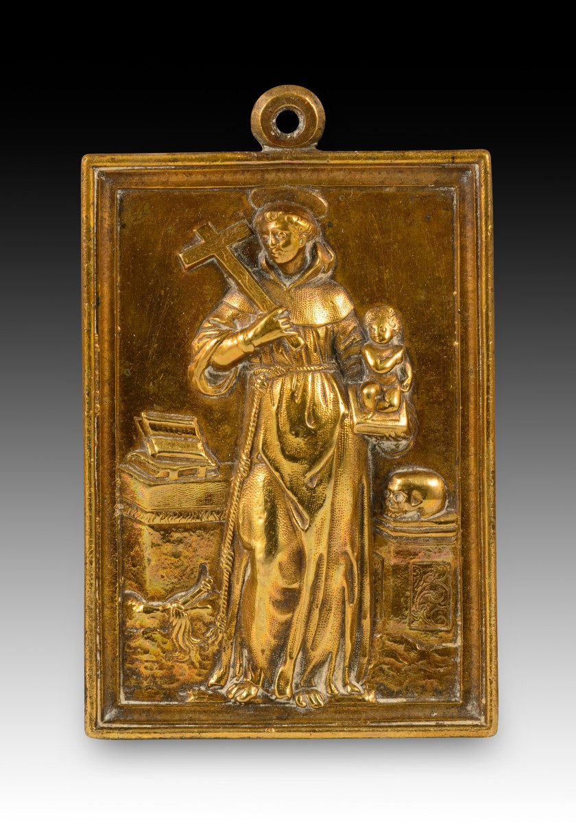 Plaque de dévotion, Saint Antoine de Padoue. Bronze. École espagnole, XVIIe siècle. 