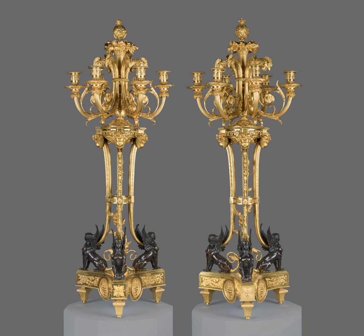 Pair Of  Candlesticks. Bronze (blued And Gilded). France, Circa 1800. -photo-2