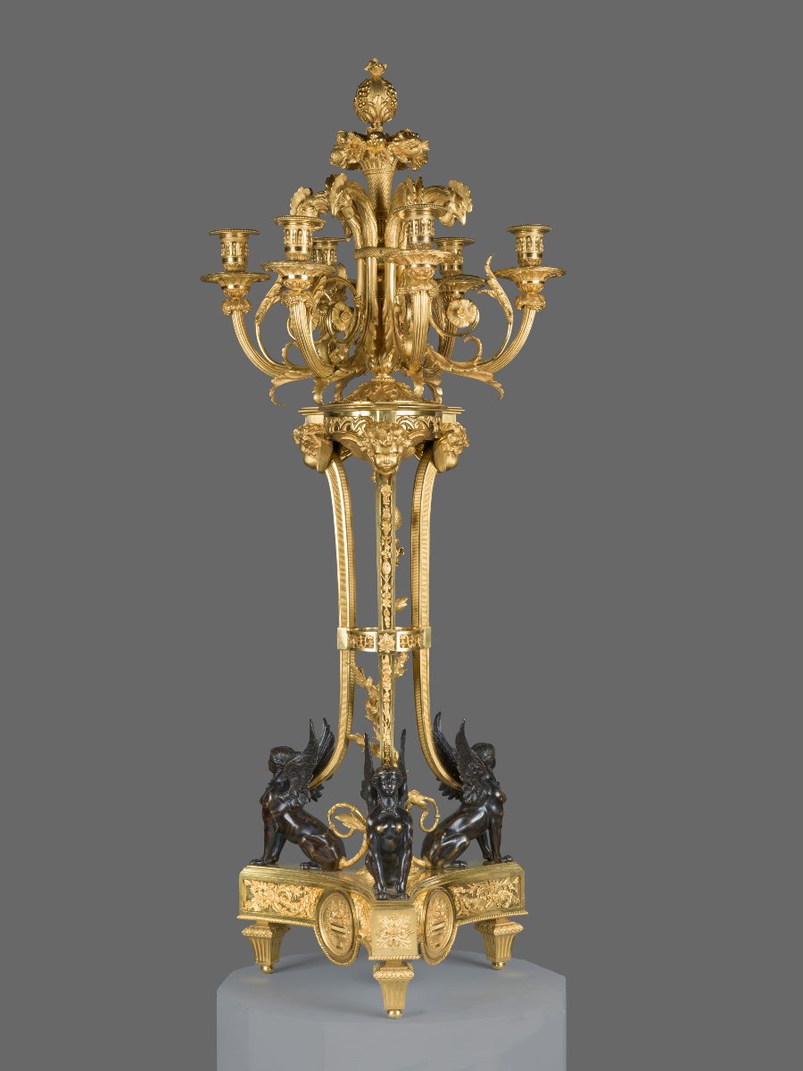 Pair Of  Candlesticks. Bronze (blued And Gilded). France, Circa 1800. -photo-1