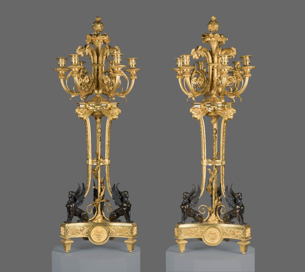 Pair Of  Candlesticks. Bronze (blued And Gilded). France, Circa 1800. 