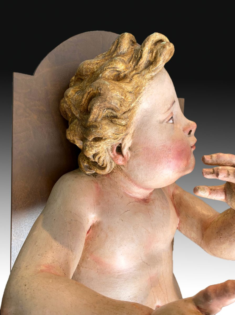 Pair Of Children. Polychrome Pine Wood. 18th Century.  -photo-4