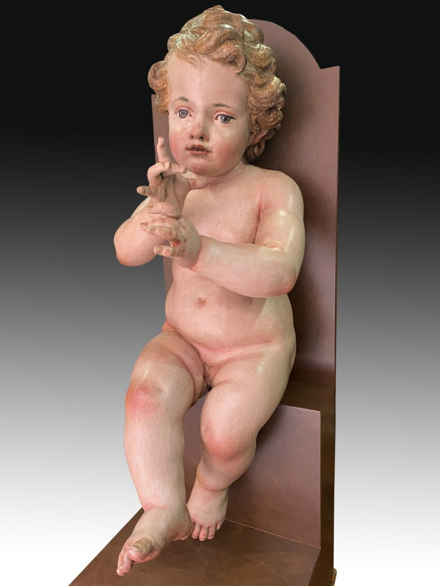 Pair Of Children. Polychrome Pine Wood. 18th Century.  -photo-2