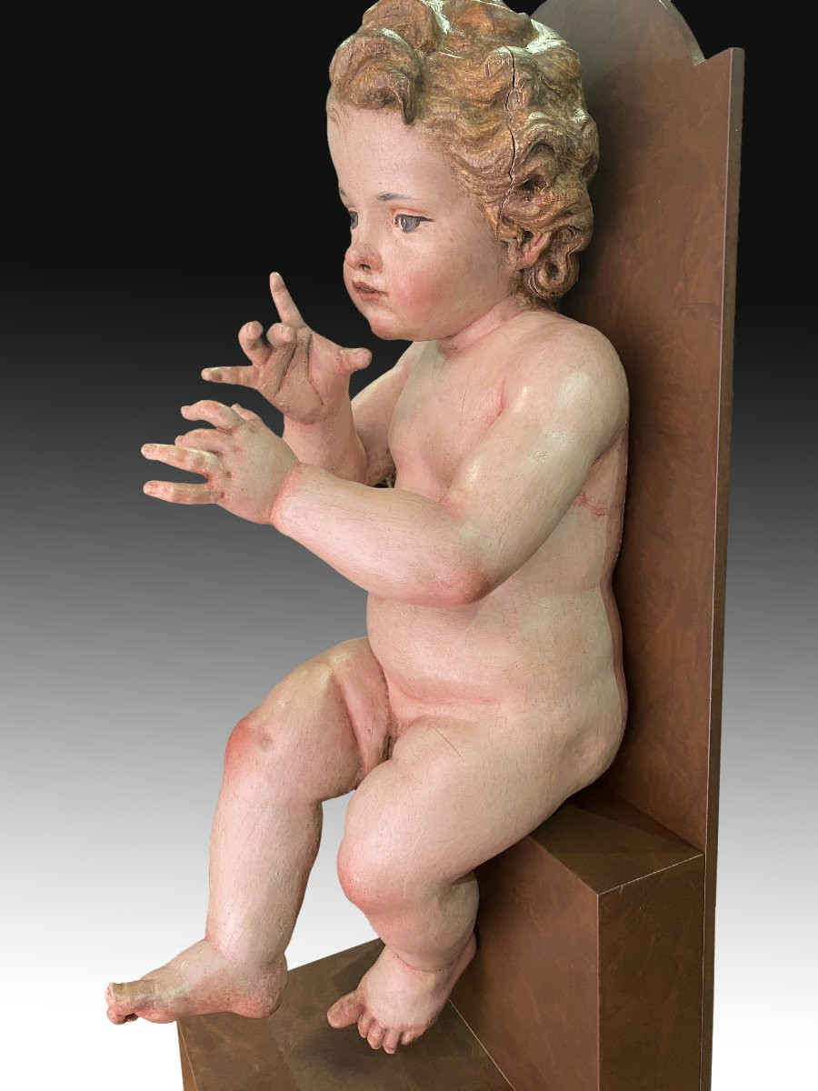 Pair Of Children. Polychrome Pine Wood. 18th Century.  -photo-3