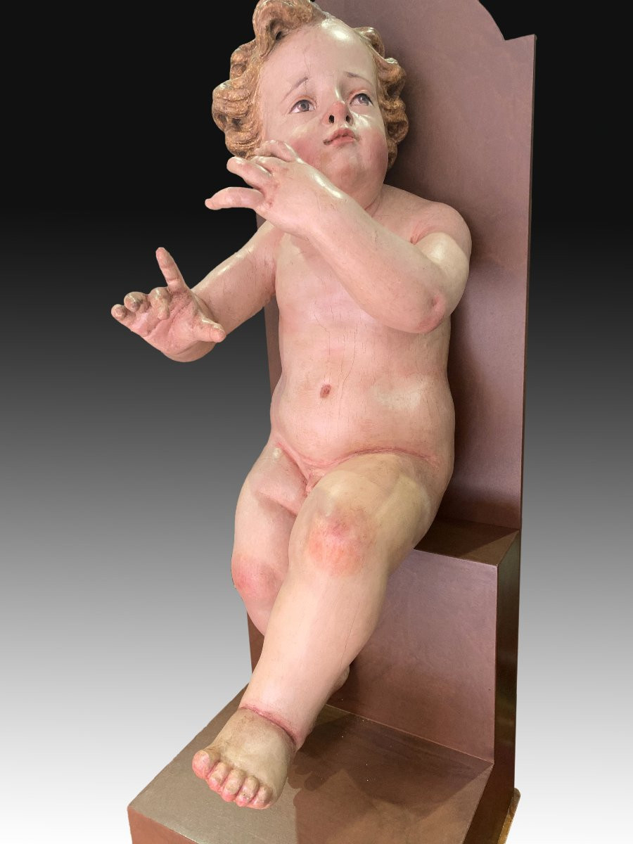 Pair Of Children. Polychrome Pine Wood. 18th Century.  -photo-5