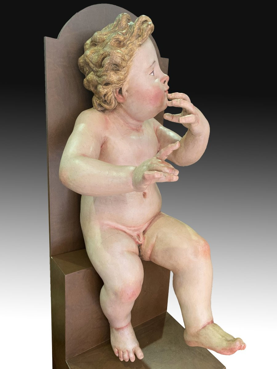 Pair Of Children. Polychrome Pine Wood. 18th Century.  -photo-7