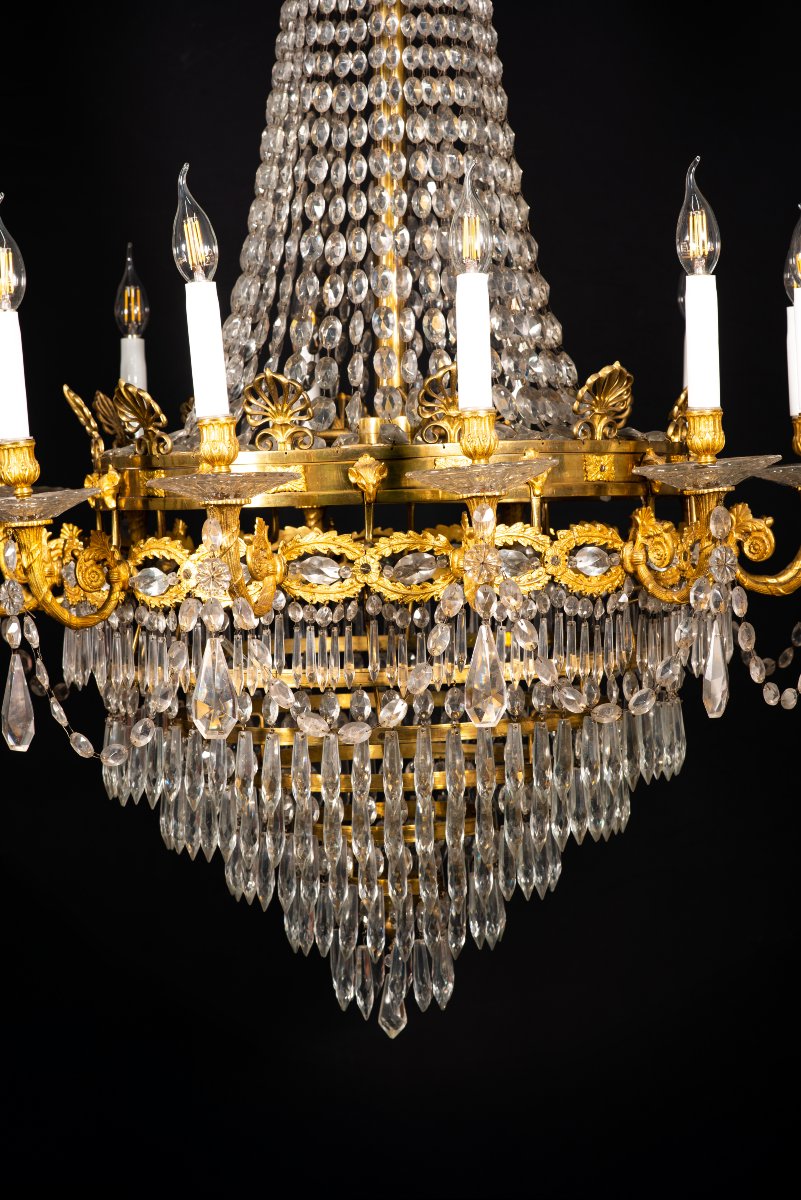  Plafonnier de style Empire. Bronze et verre. XIXème siècle.  -photo-2