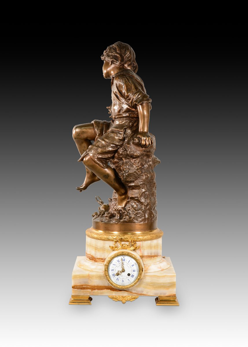 Clock With Sculpture. Bronze, Stone. Coupier Fila Et Provart, Paris, France, Late 19th Century.-photo-3
