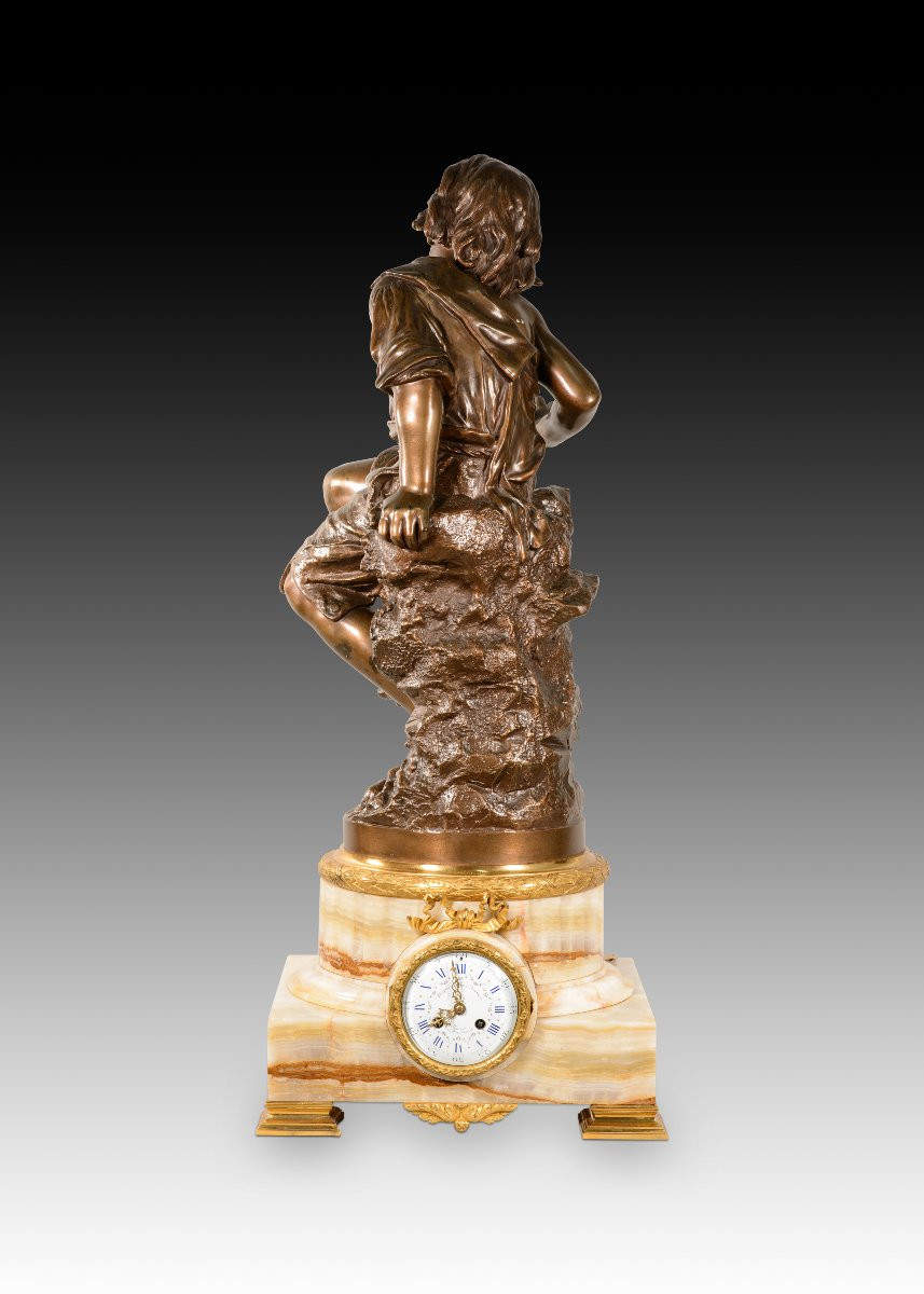Clock With Sculpture. Bronze, Stone. Coupier Fila Et Provart, Paris, France, Late 19th Century.-photo-4