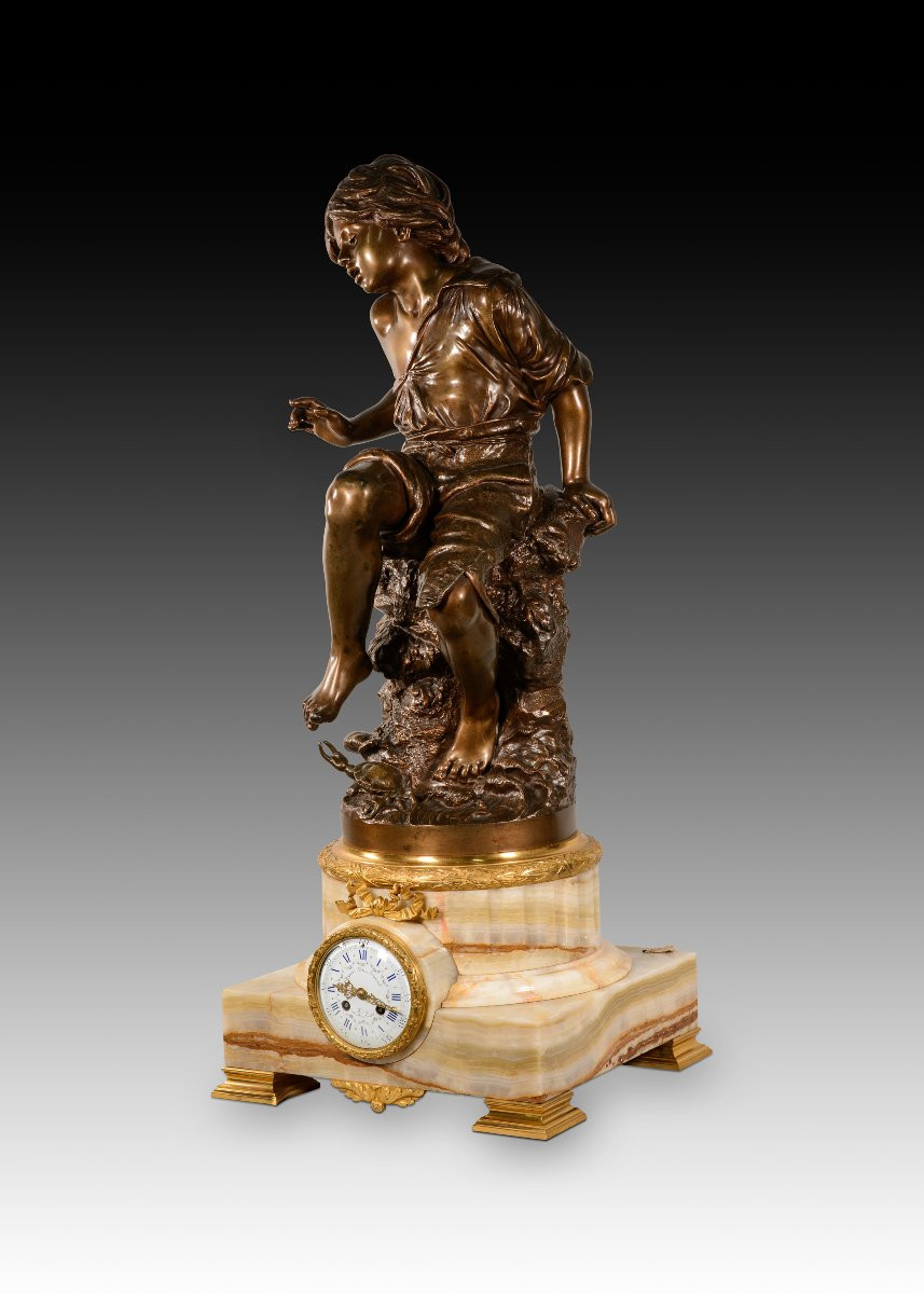 Clock With Sculpture. Bronze, Stone. Coupier Fila Et Provart, Paris, France, Late 19th Century.-photo-4