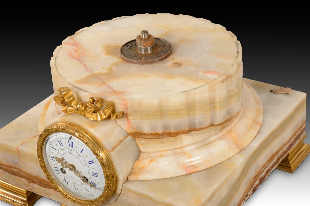 Clock With Sculpture. Bronze, Stone. Coupier Fila Et Provart, Paris, France, Late 19th Century.-photo-5