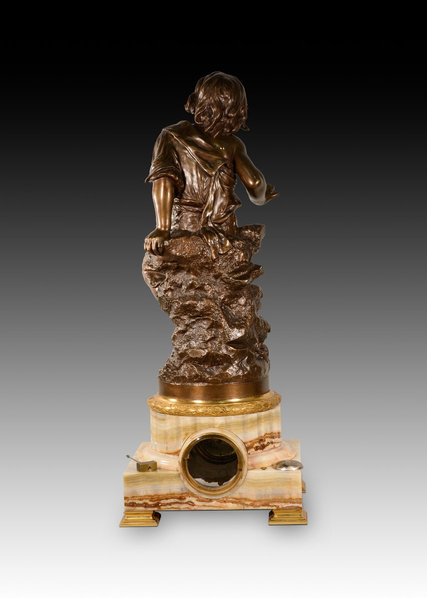 Clock With Sculpture. Bronze, Stone. Coupier Fila Et Provart, Paris, France, Late 19th Century.-photo-6