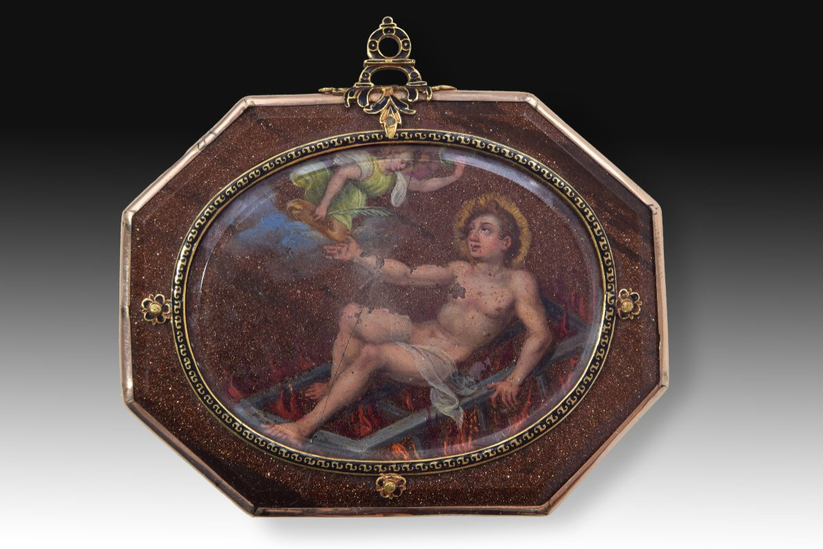 Devotional Pendant Or Reliquary. Oil Painting On Aventurine, Enamel, And Gold. Spain-photo-2